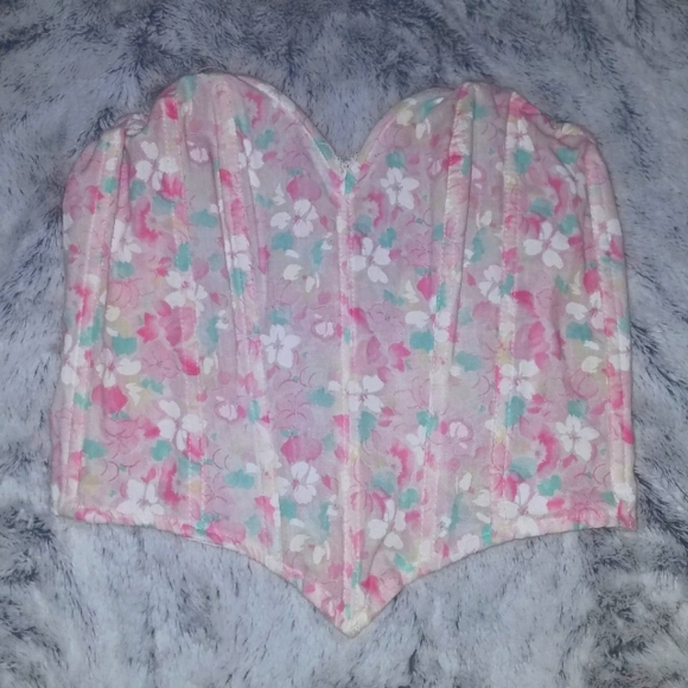 Corset Crop Top With Recycled Vintage Floral Fabric Size Small